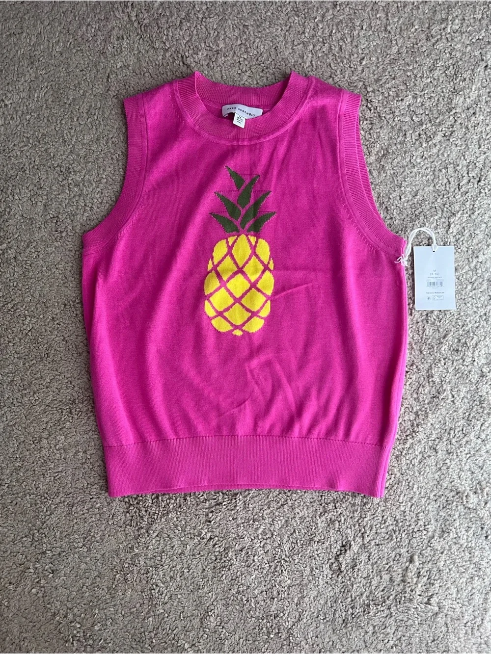 Girls' Pink Sleeveless Pineapple Knit Tank Top